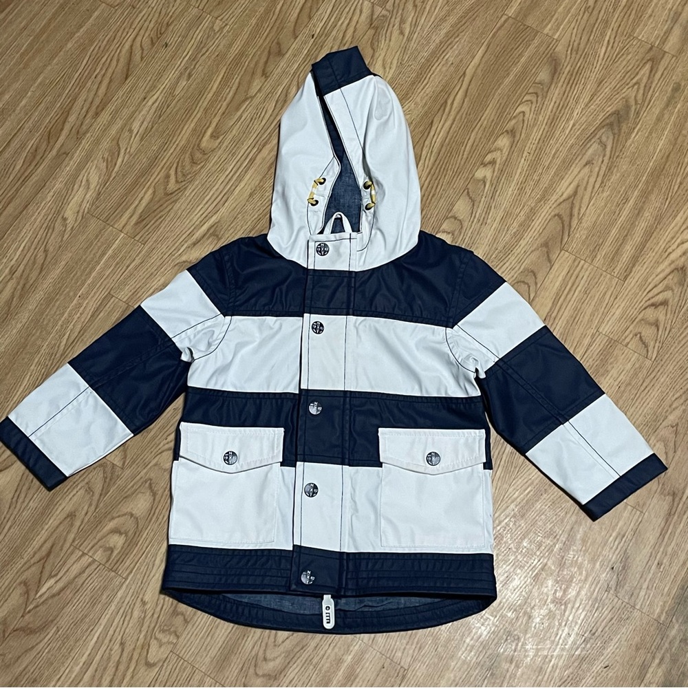 Next Blue and White Raincoat Nautical Stripes Hooded